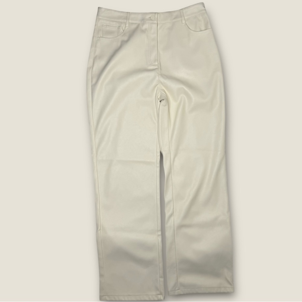 Lucy Paris Cream Wide‎ Leg Faux Leather  Pants Size Large